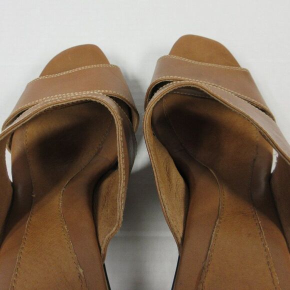 SOFFT Brown Tan Leather Heeled Sandals Size 8.5 Slip On Slide Mule Shoes 1227700 - Picture 7 of 15